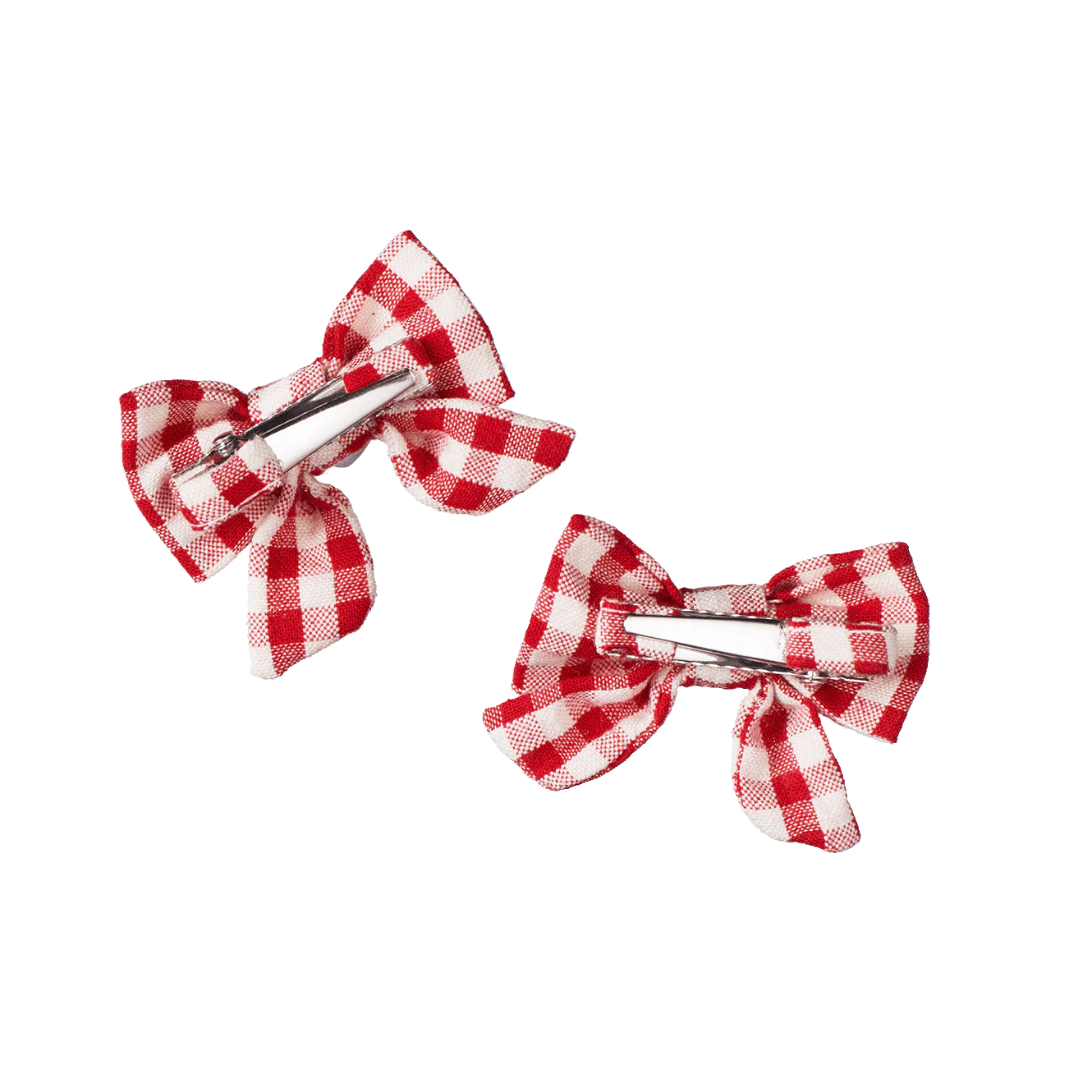 Small Bow Hair Clips | Red Check | Nature Baby