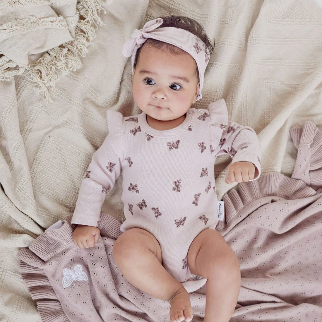 BUTTERFLY RIB FLUTTER ONESIE || Violet | Aster & Oak
