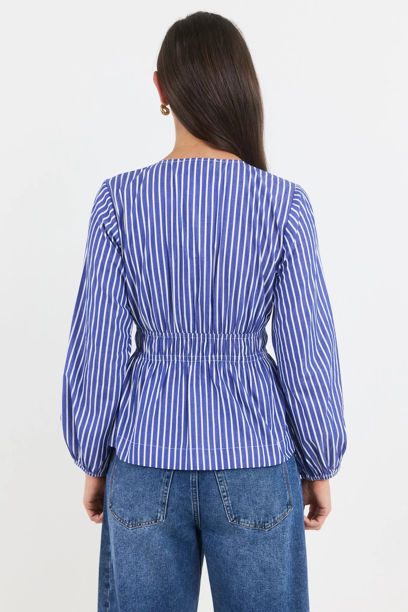 Belief Blue Stripe V Neck Fit and Flare Long Sleeve Top - Blue Stripe | Ivy + Jack