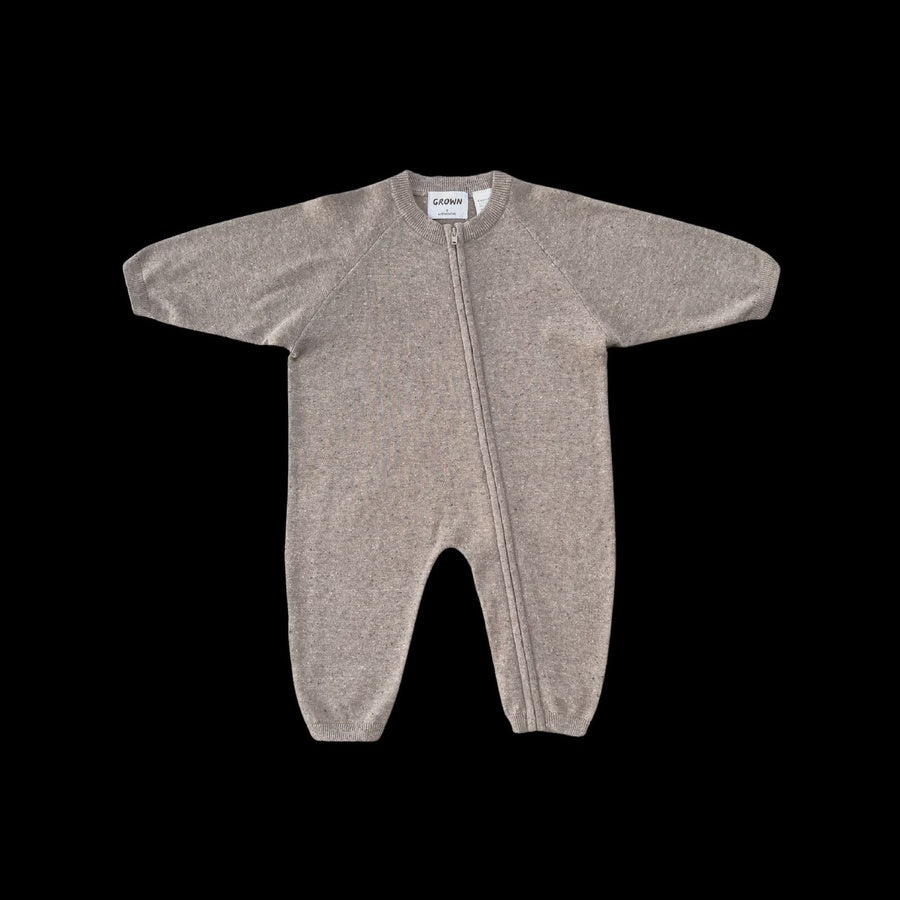 Organic Speckle Knit Zipper Starsuit - Oatmilk | Grown
