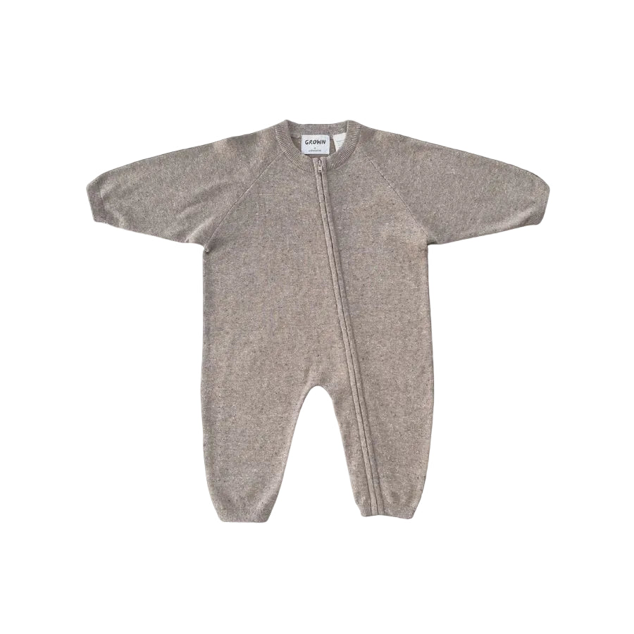 Organic Speckle Knit Zipper Starsuit - Oatmilk | Grown