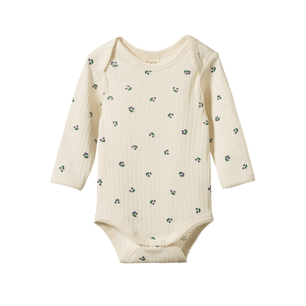 LONG SLEEVE BODYSUIT POINTELLE - Winter Berry Print | Nature Baby