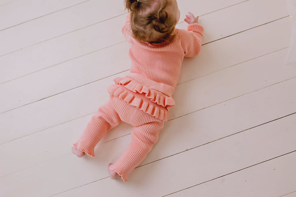 Frilly Ribbed Leggings || Peach |Confetti Kidz