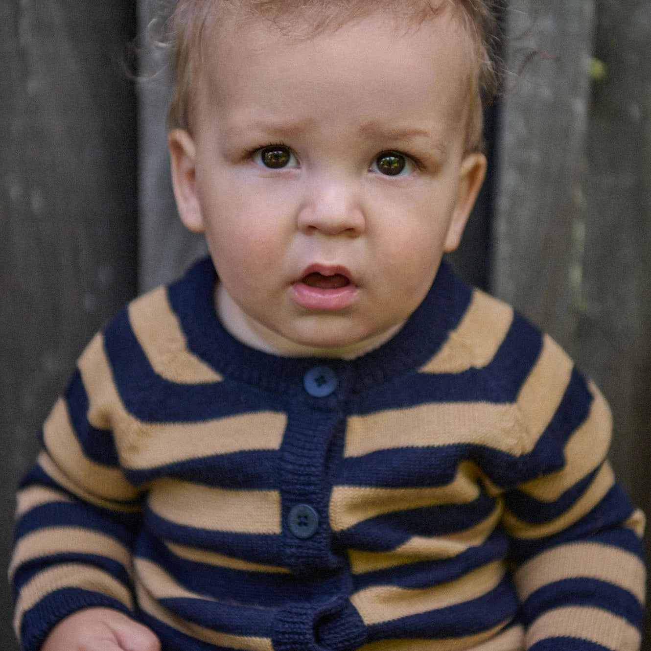 Merino Knit Cardigan - Navy/Caramel Stripe | Nature Baby