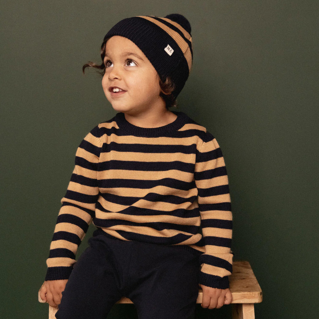 Turtle Neck - Navy/Caramel Stripe | Nature Baby