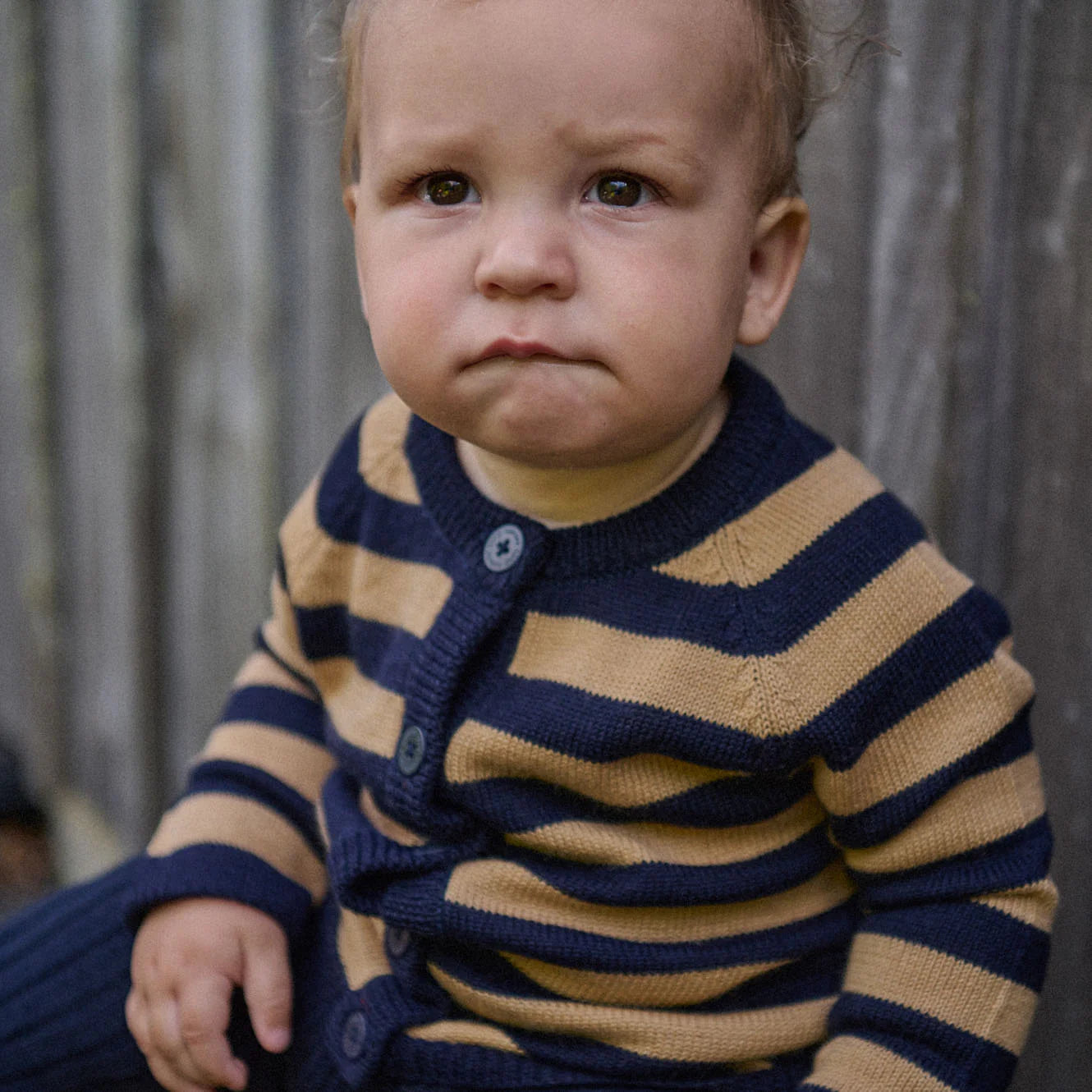 Merino Knit Cardigan - Navy/Caramel Stripe | Nature Baby