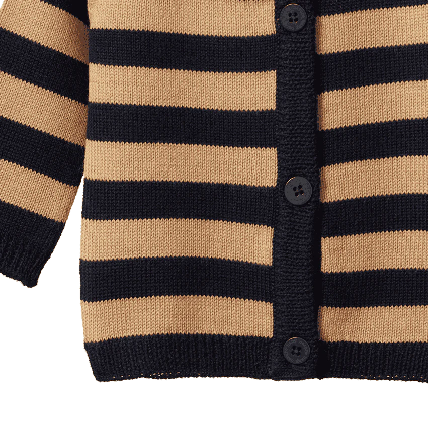 Merino Knit Cardigan - Navy/Caramel Stripe | Nature Baby