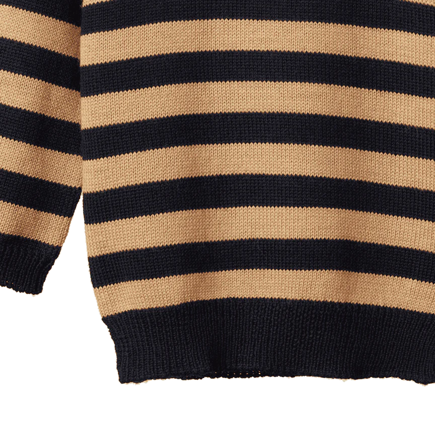 MERINO KNIT PULLOVER - Navy/Caramel Stripe | Nature Baby