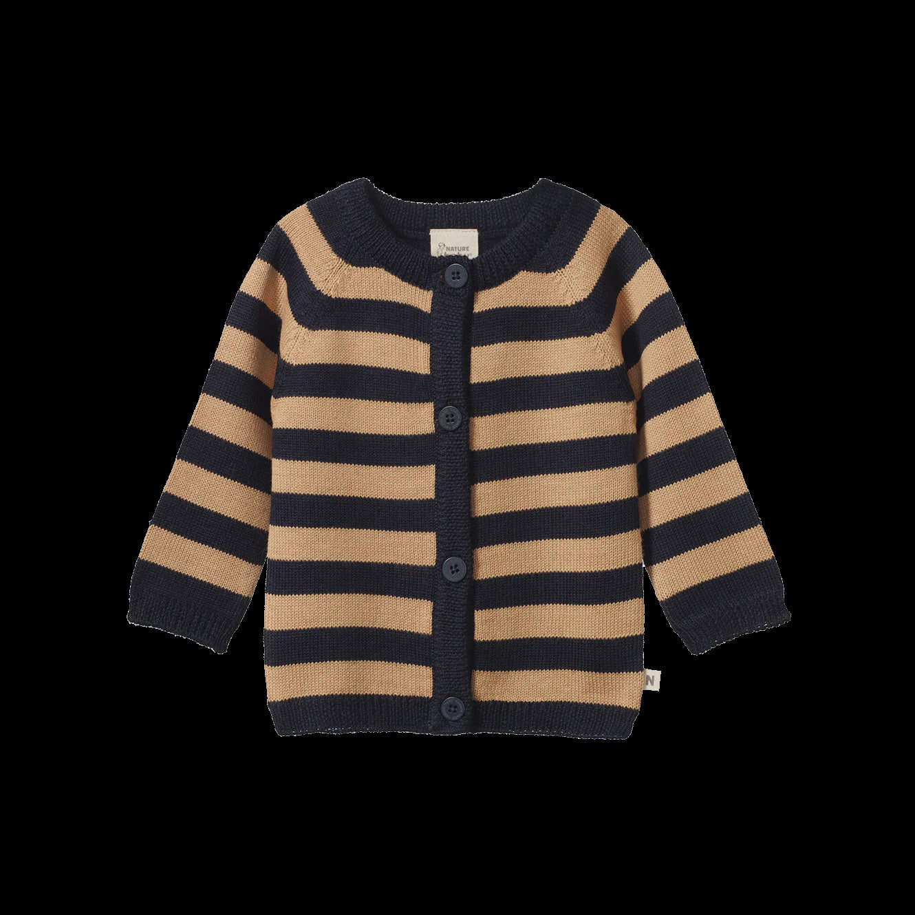 Merino Knit Cardigan - Navy/Caramel Stripe | Nature Baby