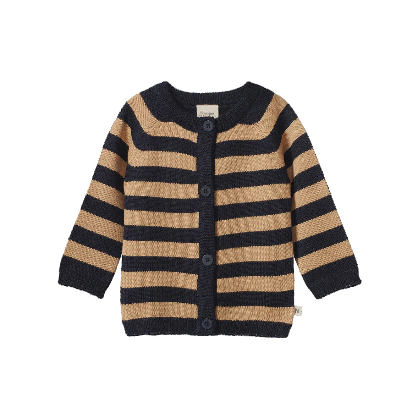 Merino Knit Cardigan - Navy/Caramel Stripe | Nature Baby