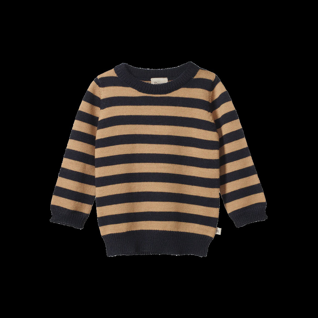 MERINO KNIT PULLOVER - Navy/Caramel Stripe | Nature Baby
