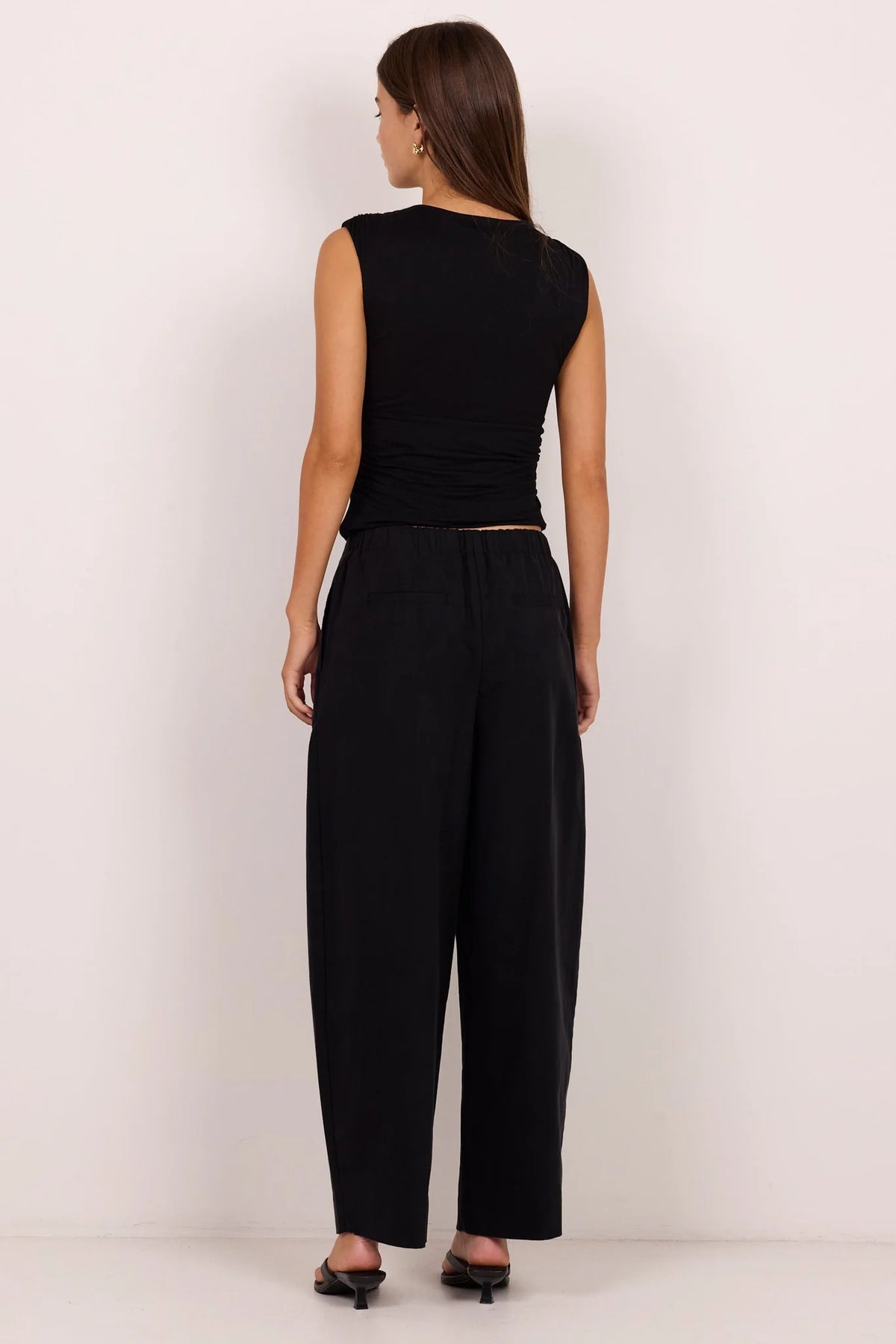 Manifesto Black Front Pleat Barrel Leg Pants | Stories Be Told