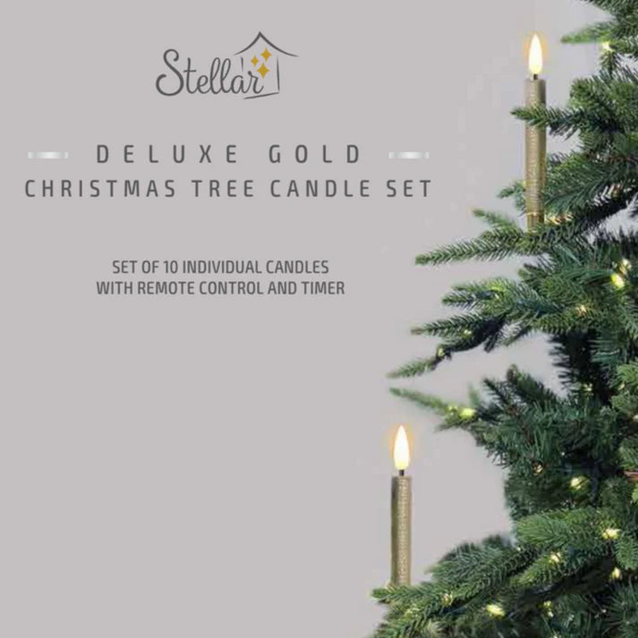 Gold Deluxe 10pcs Christmas Tree Candle Set | Stellar Haus