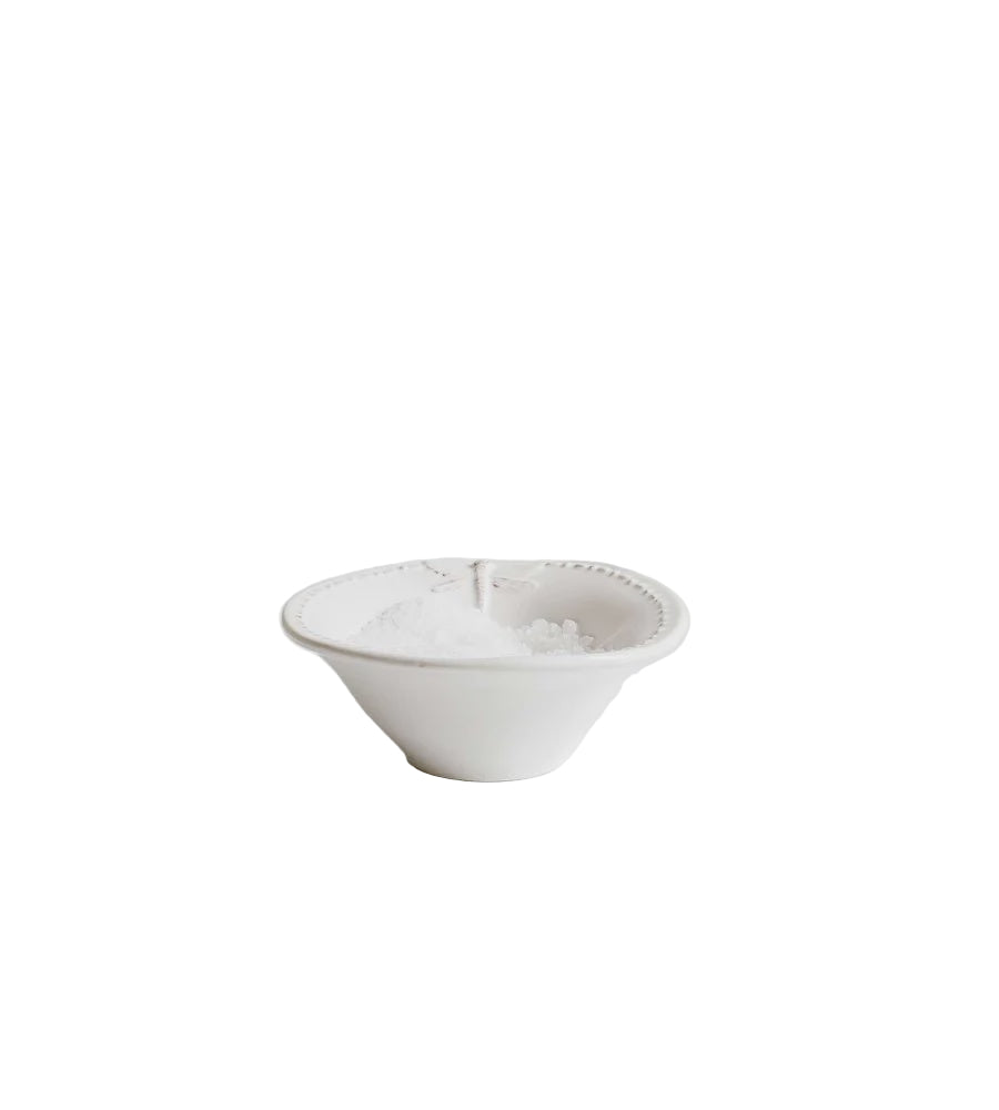 Dragonfly Stoneware White Salt Bowl | French Country
