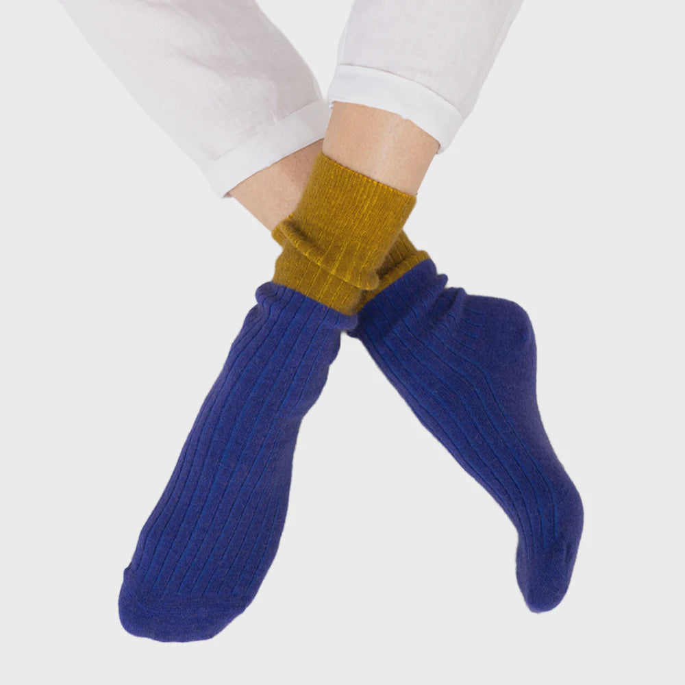 Dunedin Possum Merino Wool Socks - Blue + Ecru Olive | Nooan