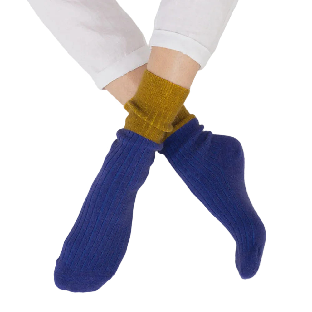 Dunedin Possum Merino Wool Socks - Blue + Ecru Olive | Nooan
