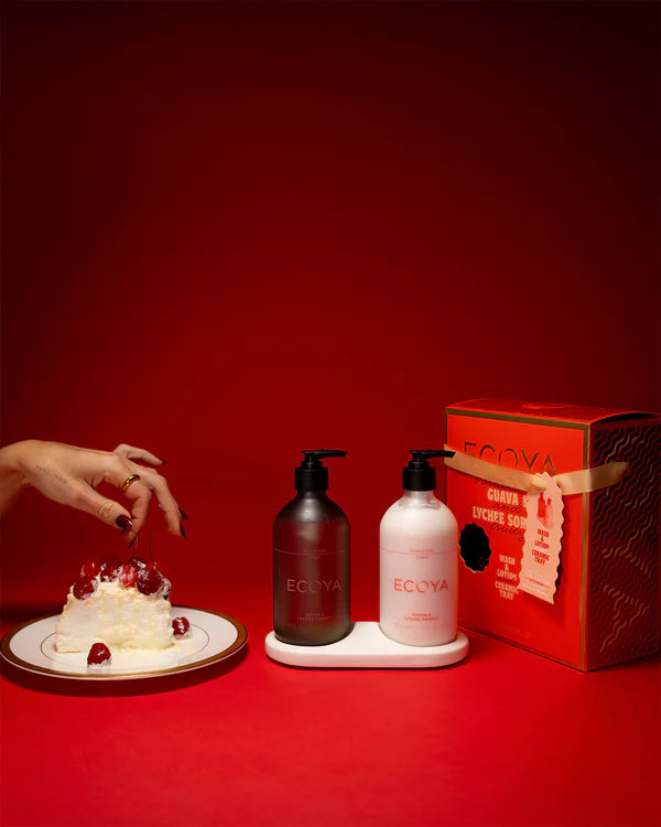 Guava & Lychee Sorbet Bathroom Gift Set Holiday Collection | Ecoya