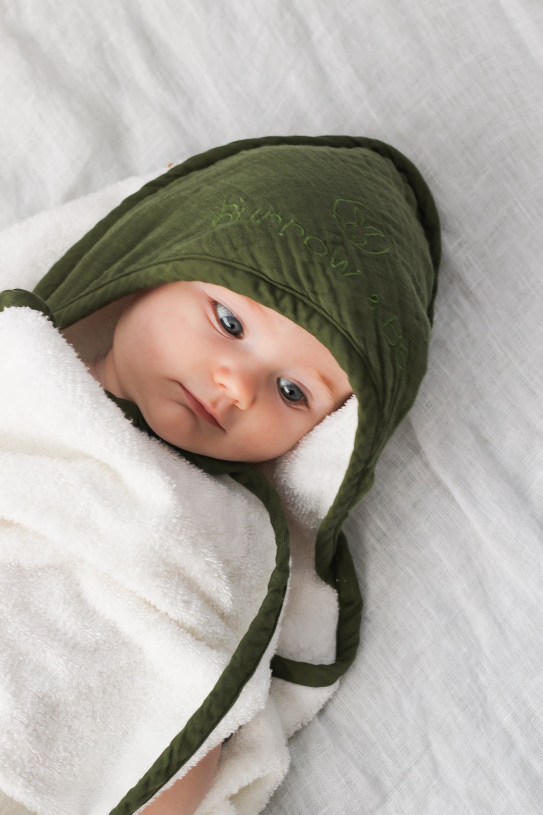 Baby hooded towel - Olive | Burrow & Be