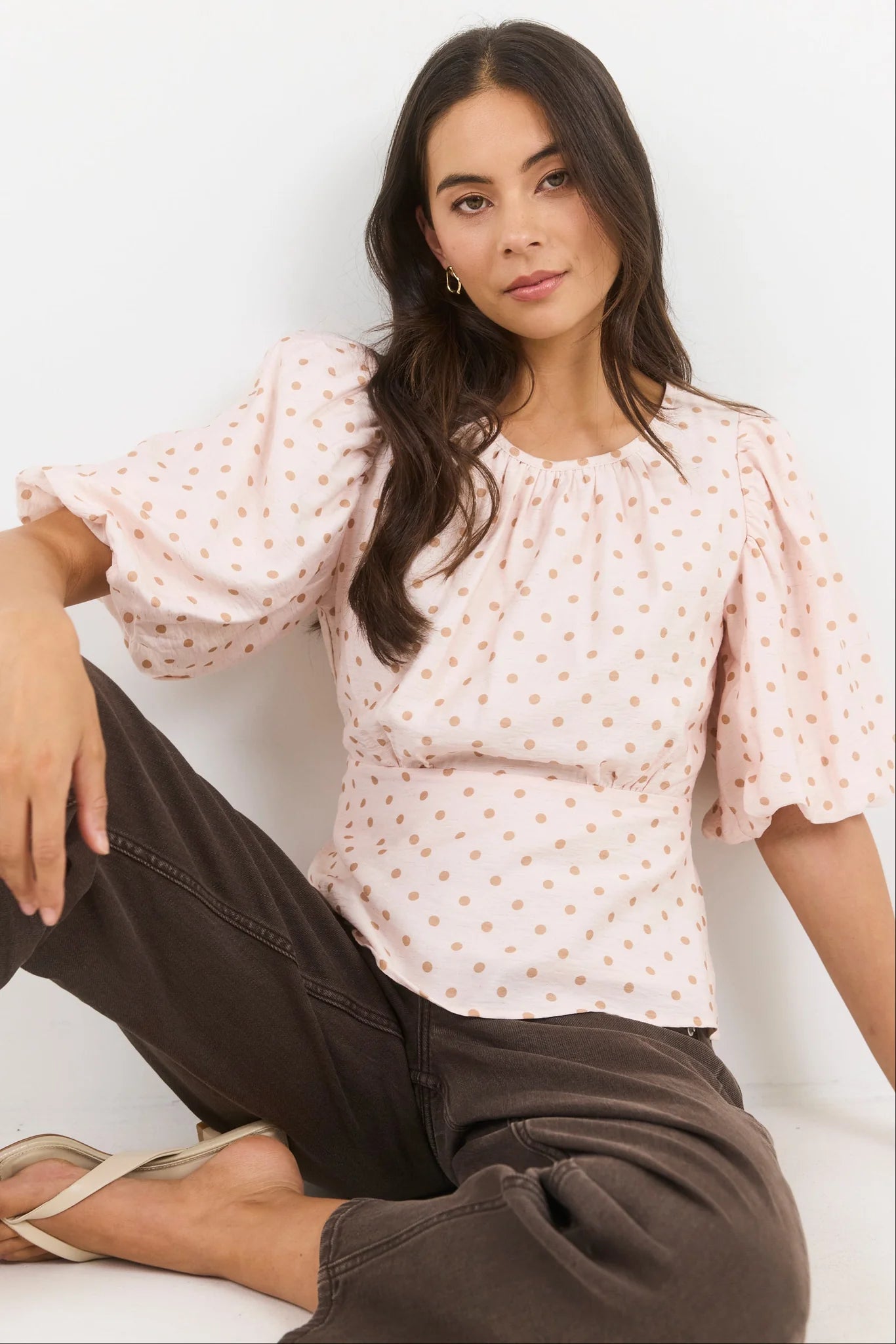 Eventual Blush Polka Dot Mid Sleeve Fit and Flare Top - Blush Polka Dot | Stories Be Told