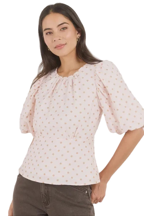 Eventual Blush Polka Dot Mid Sleeve Fit and Flare Top - Blush Polka Dot | Stories Be Told