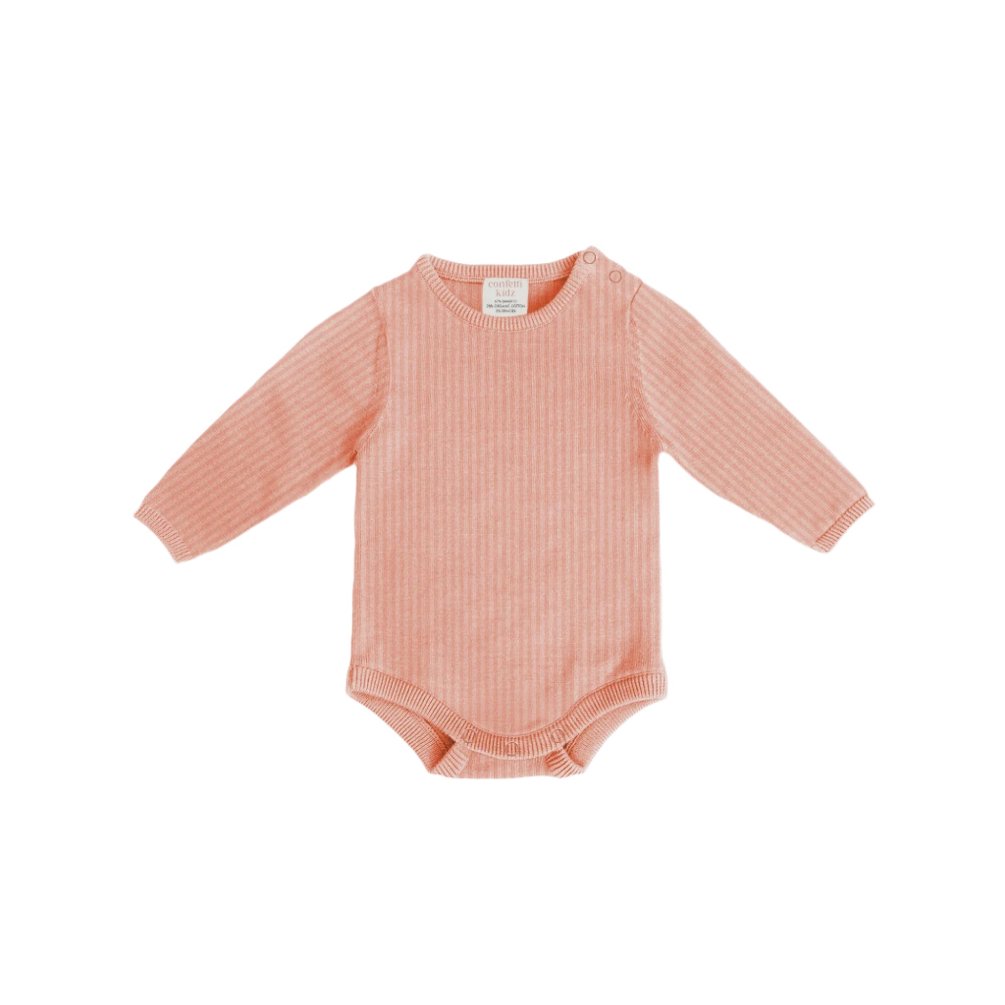 Frilly Ribbed Knit Bodysuit || Peach | Confetti Kidz