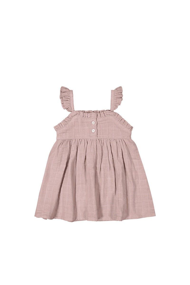 Organic Cotton Muslin Gemima Dress - Mauve Shadow Jamie Kay