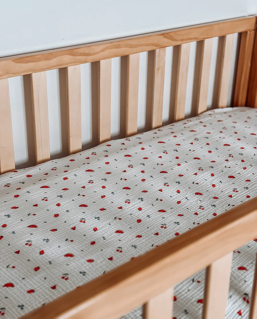 Fitted Cot Sheet - Sweet Pickings | Over The Dandelions