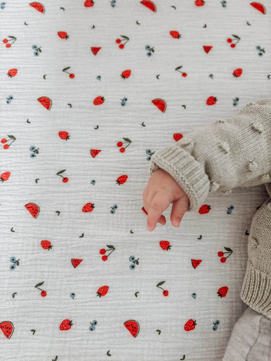 Fitted Cot Sheet - Sweet Pickings | Over The Dandelions