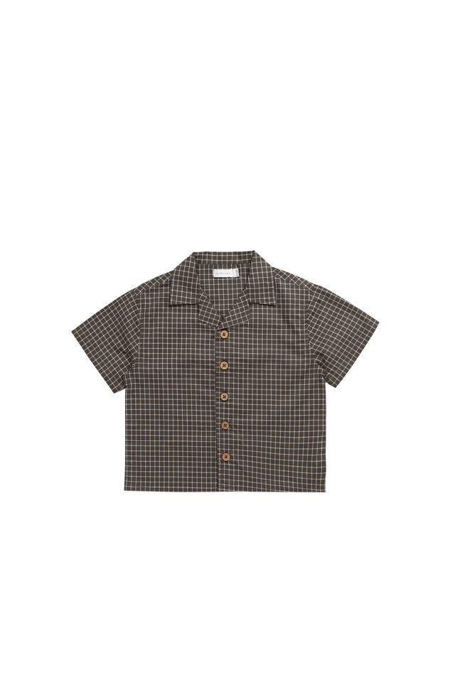 Organic Cotton Silas Shirt | Coffee Grid | Jamie Kay
