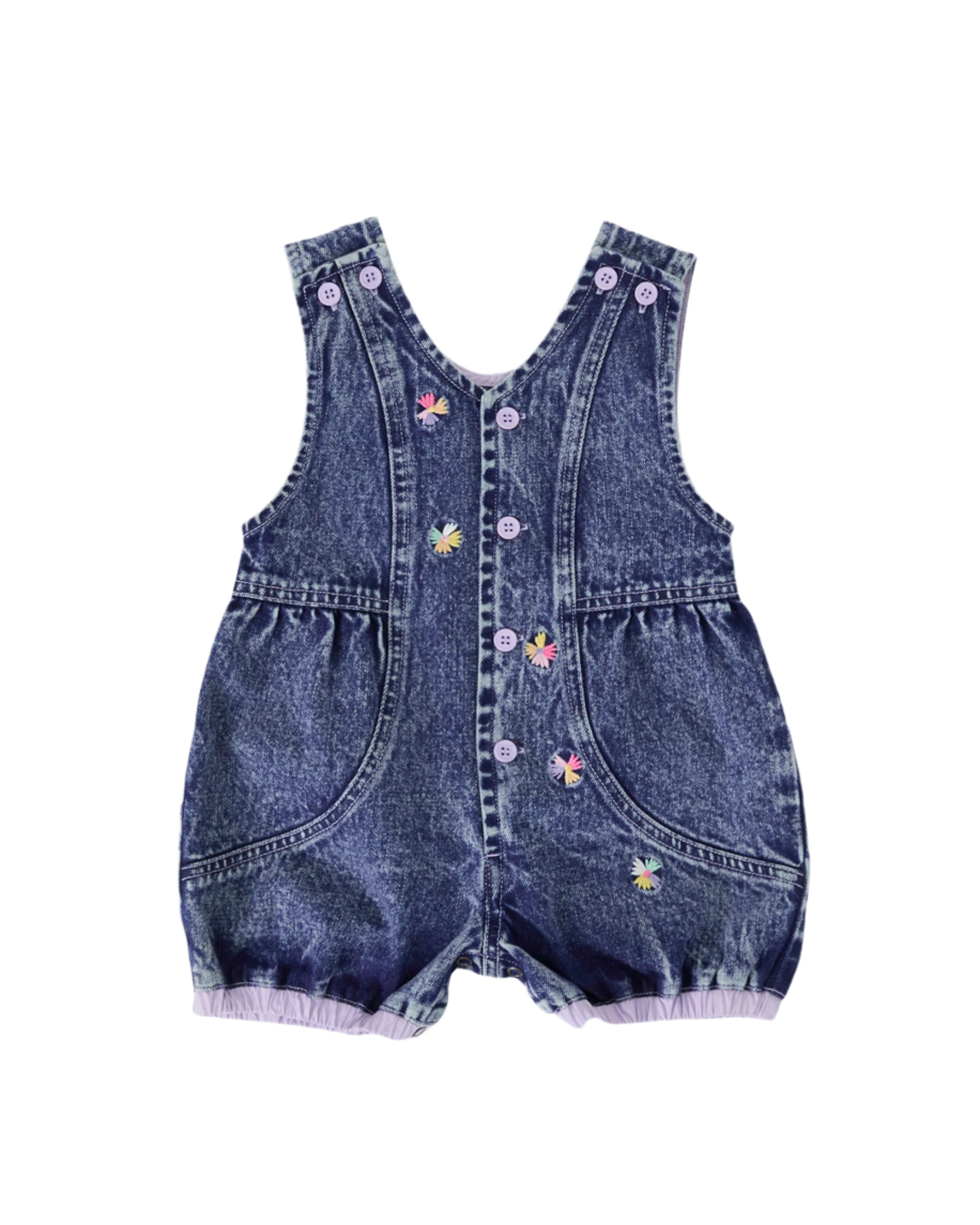Nina Pastel Petals Denim Romper | Goldie and Ace