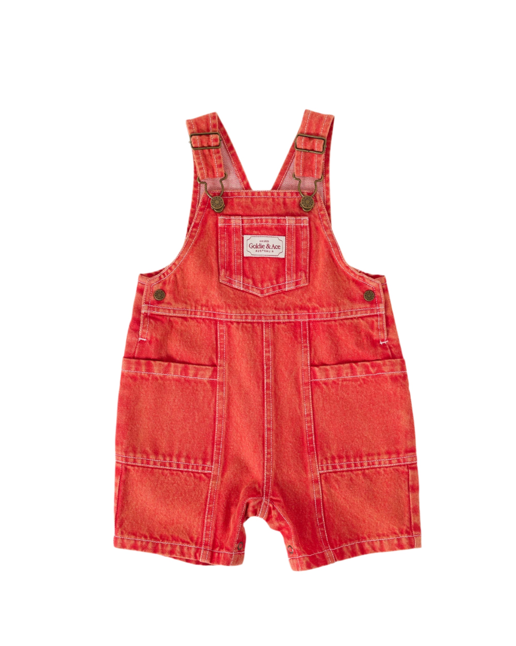 Burton Vintage Washed Denim Pocket Overalls || Apple Red | Goldie and Ace