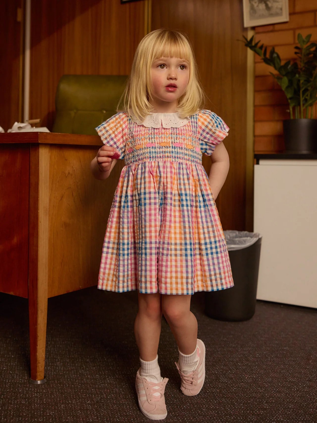 Rainbow Gingham Flo Smocked Dress | Goldie and Ace