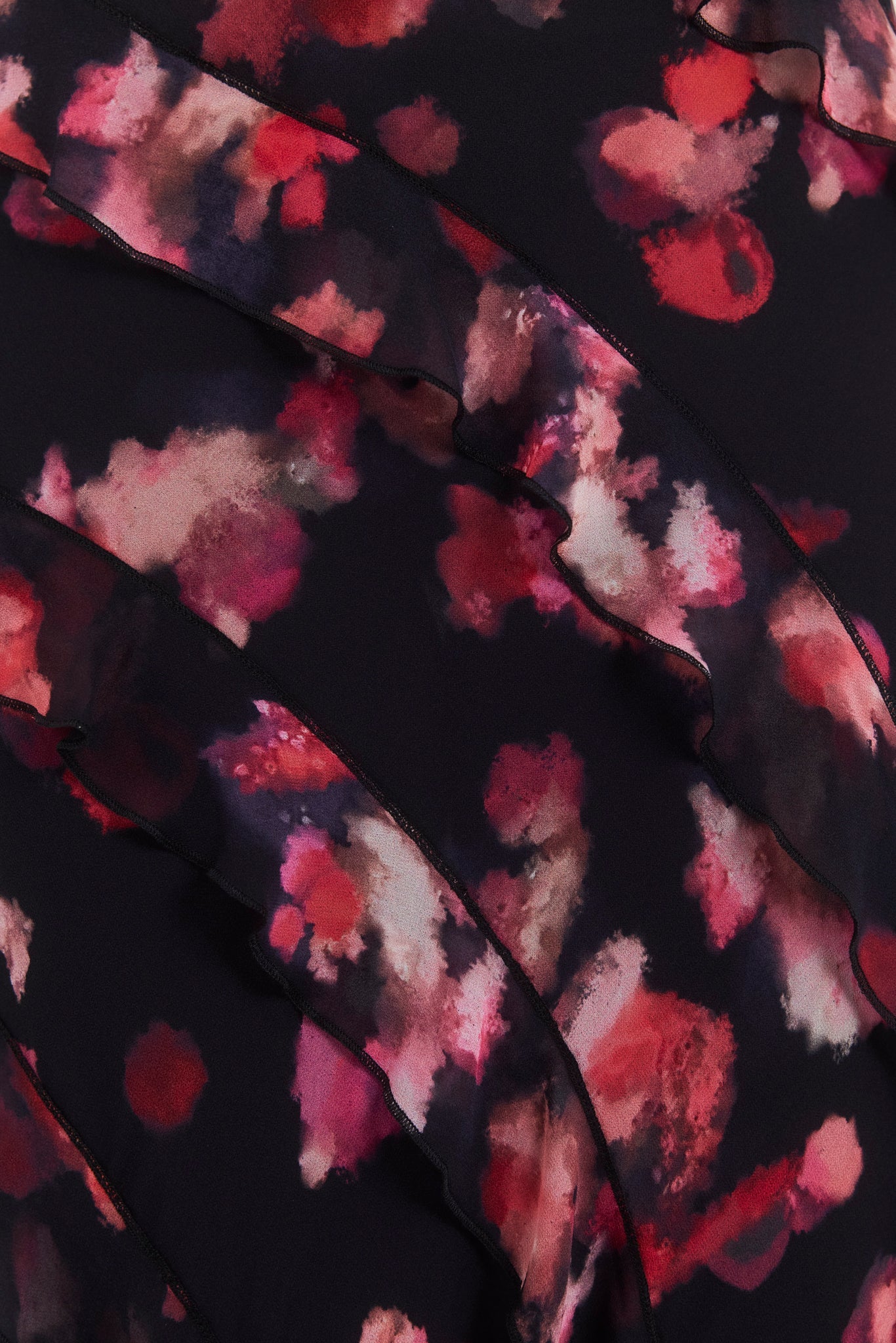 Galore Black Pink Abstract Print Bias Ruffle Slip Maxi Dress / Black Pink Abstract Print | Georgia Zoe
