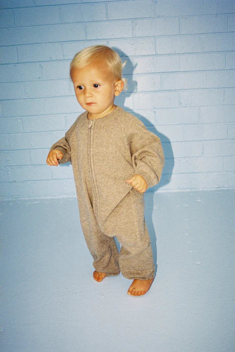 Organic Speckle Knit Zipper Starsuit - Oatmilk | Grown