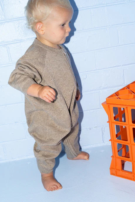 Organic Speckle Knit Zipper Starsuit - Oatmilk | Grown