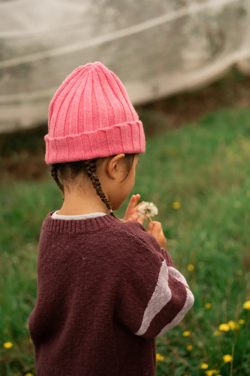 Merino Blend Rib Knit Beanie - Raspberry | Grown