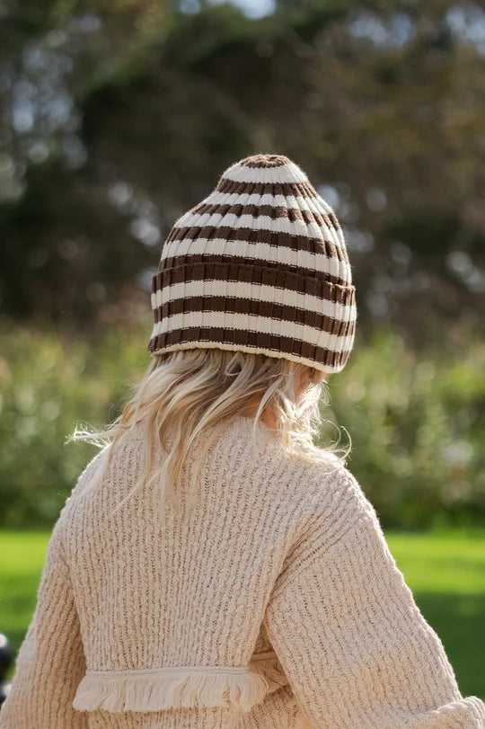 Organic Striped Pixie Rib Beanie - Espresso | Grown