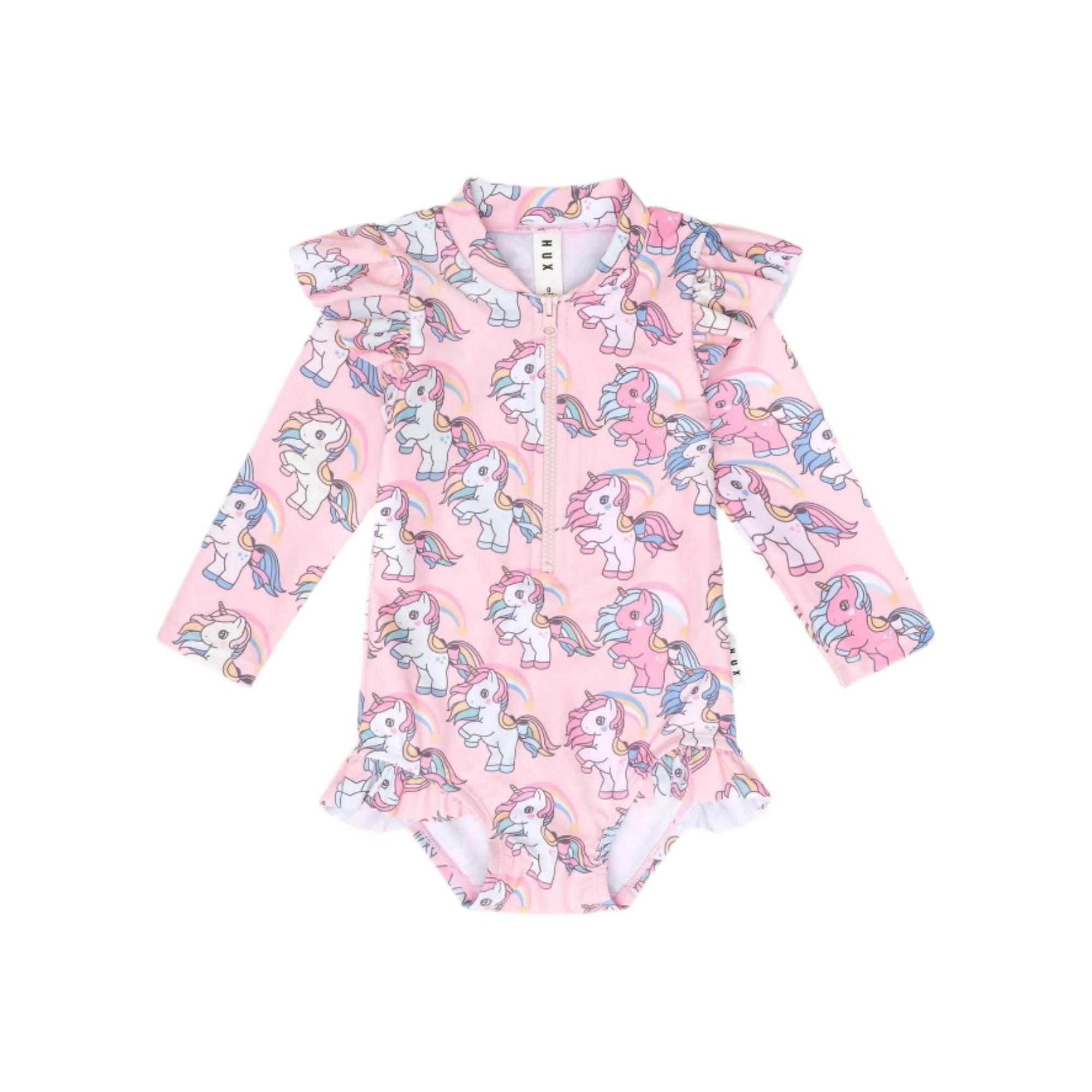 RAINBOW UNICORN ZIP SWIMSUIT - CANDY | Huxbaby