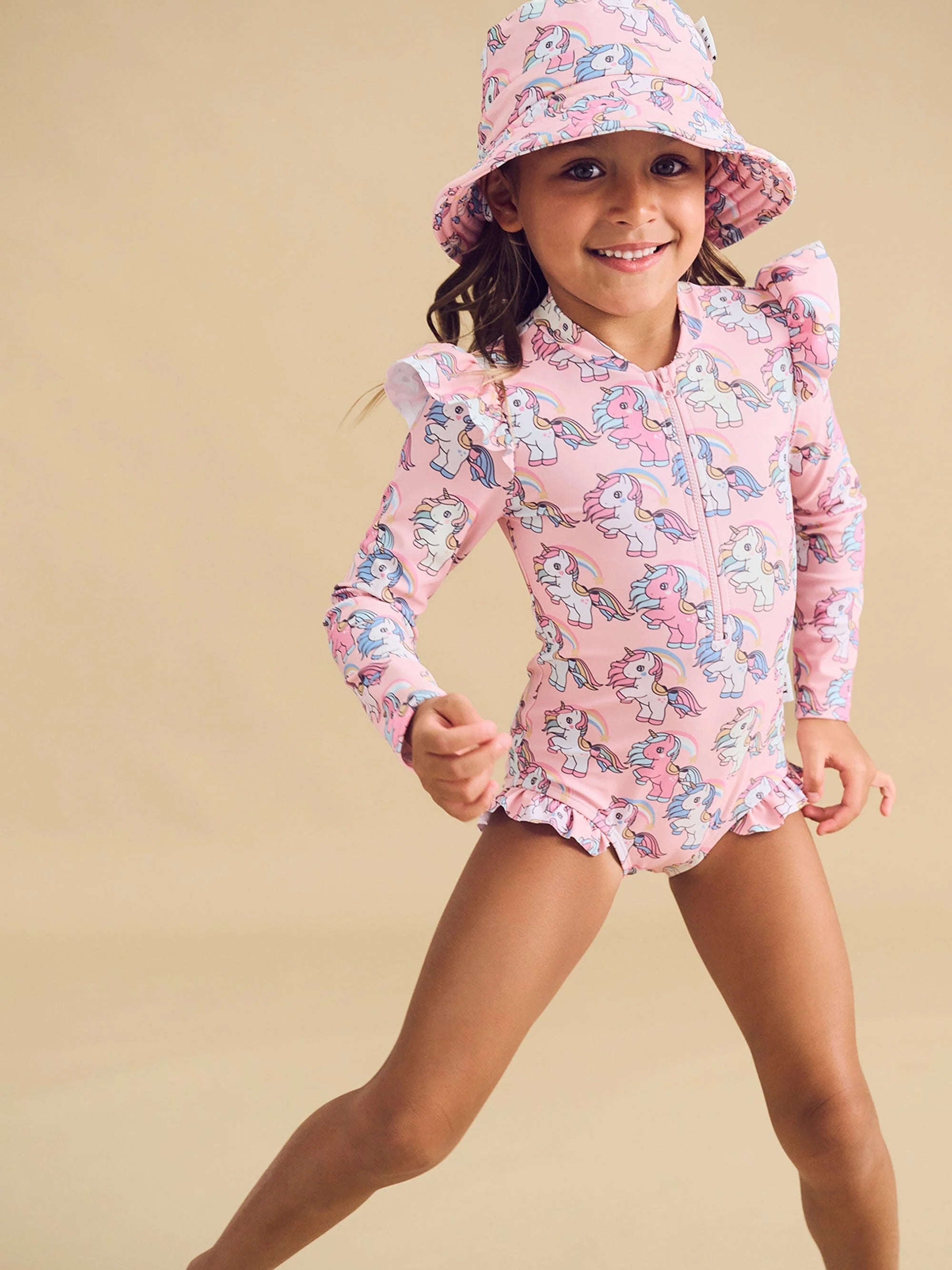 RAINBOW UNICORN ZIP SWIMSUIT - CANDY | Huxbaby