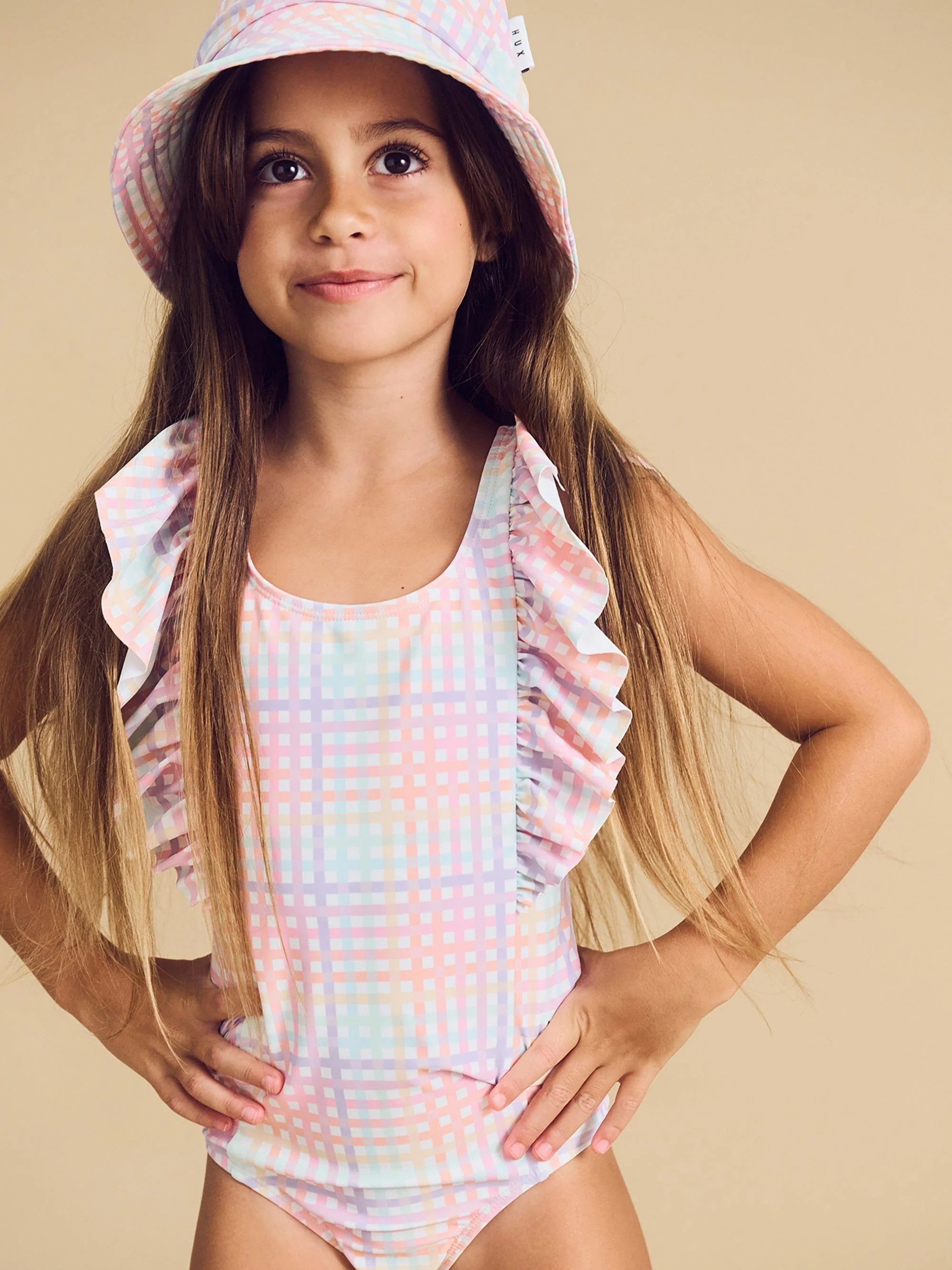 RAINBOW CHECK SWIM HAT | Huxbaby