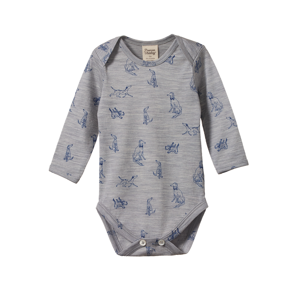 MERINO LONG SLEEVED BODYSUIT - Best Friend Print | Nature Baby