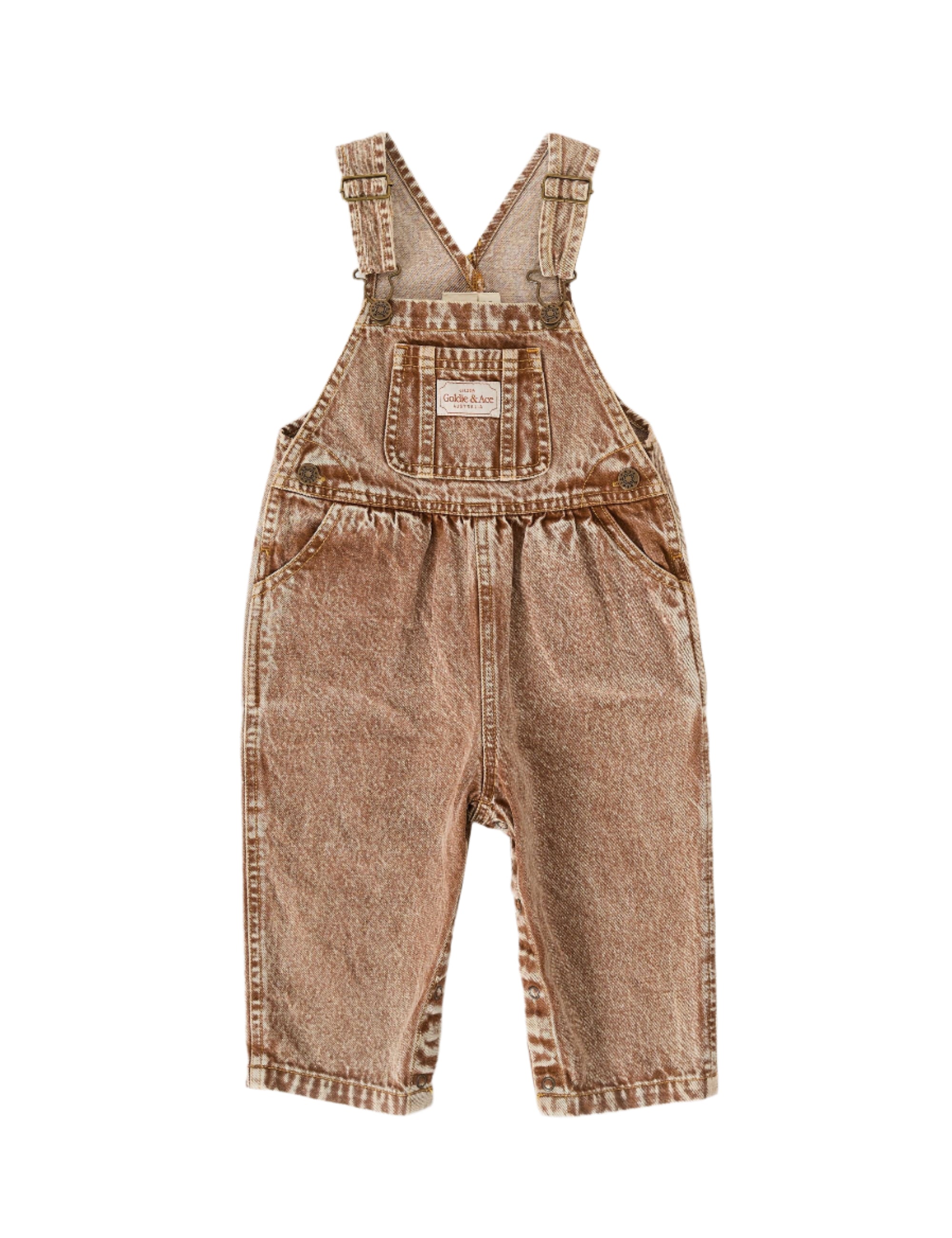 AUSTIN VINTAGE WASHED DENIM OVERALLS BROWN | Goldie + Ace