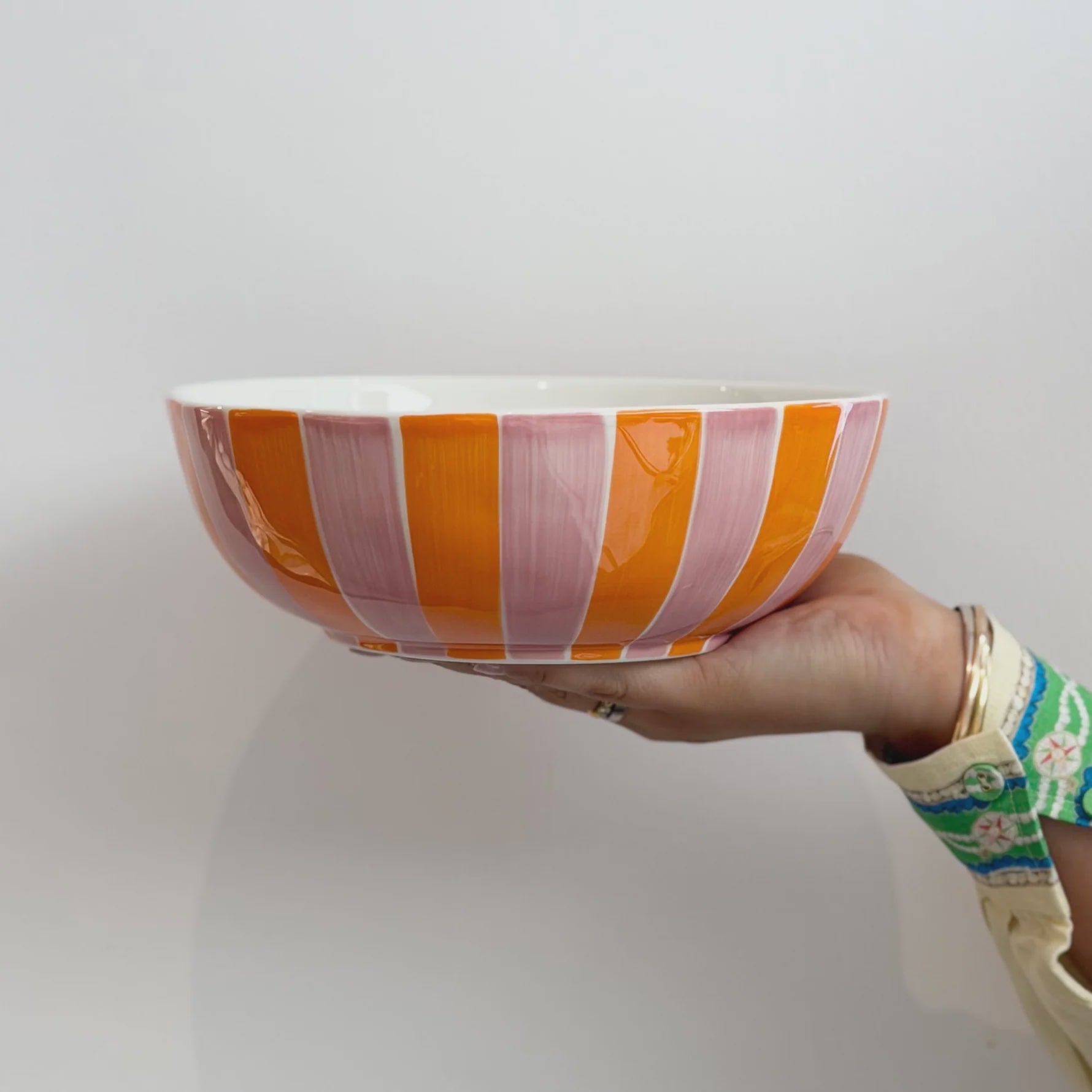 Ceramic Salad Bowl - Pink & Orange Stripe | Noss & Co