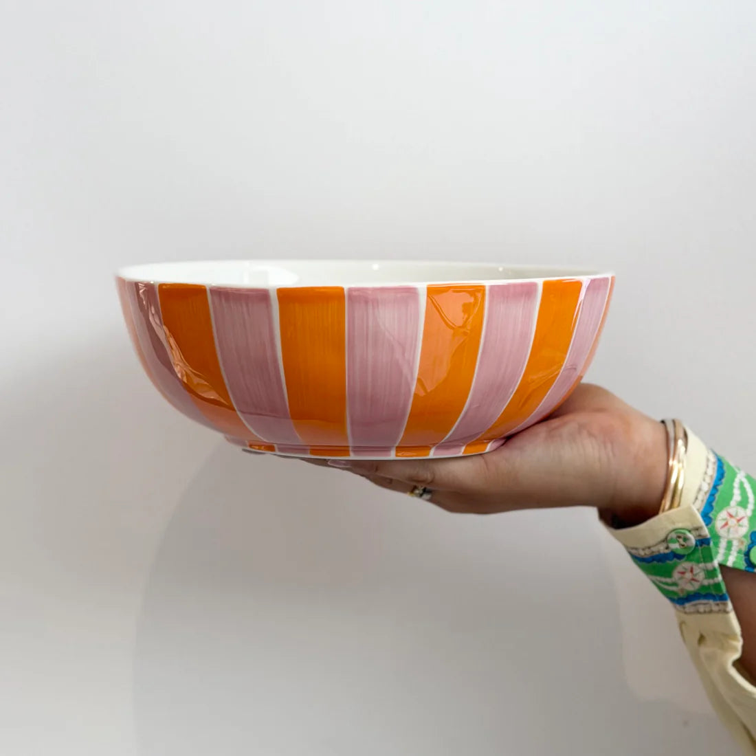 Ceramic Salad Bowl - Pink & Orange Stripe | Noss & Co