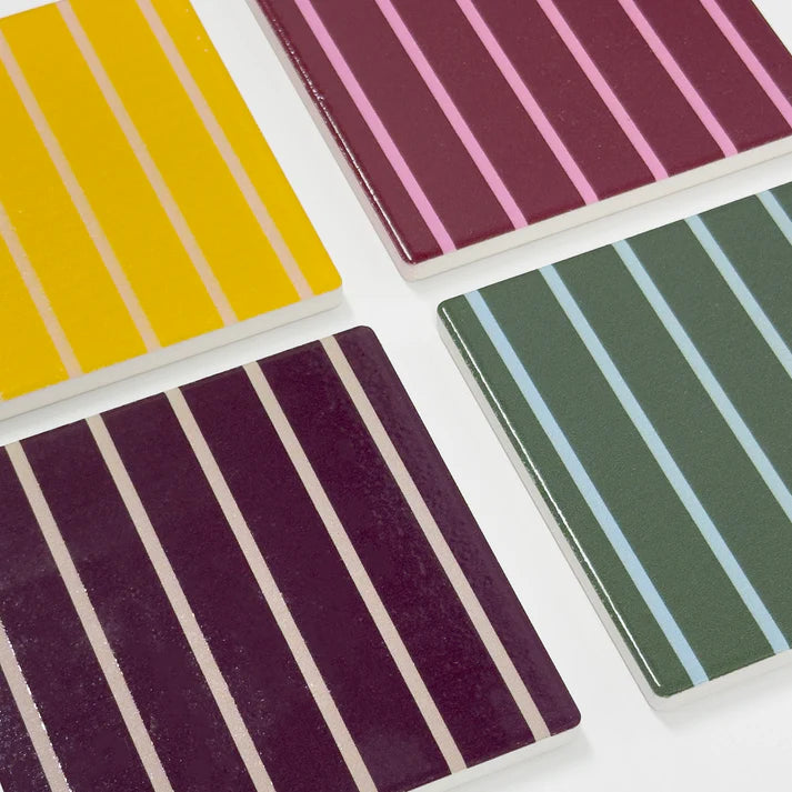 Onyx Square Stripe Ceramic Coaster - Set of 4 | Garcia