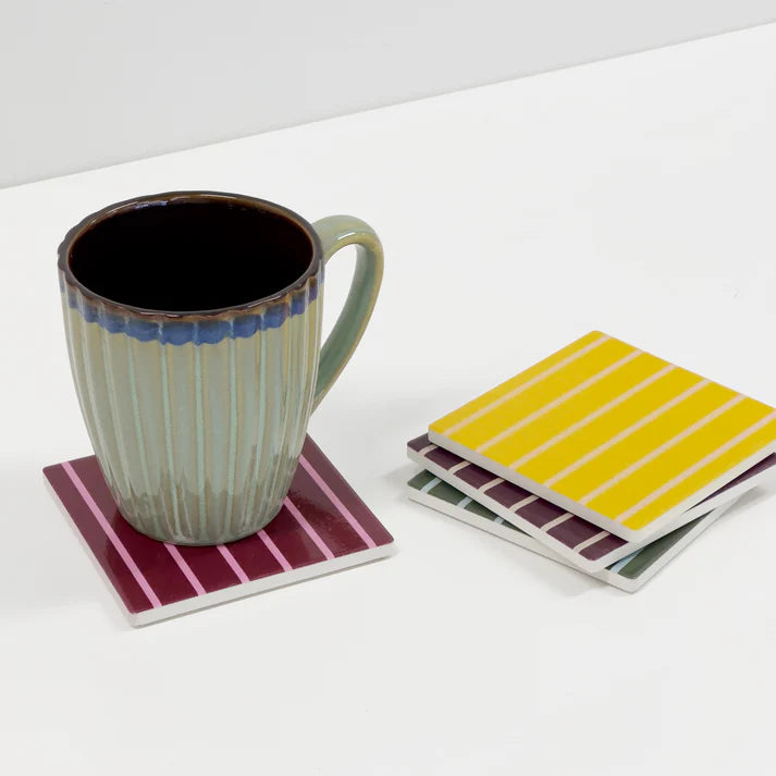 Onyx Square Stripe Ceramic Coaster - Set of 4 | Garcia