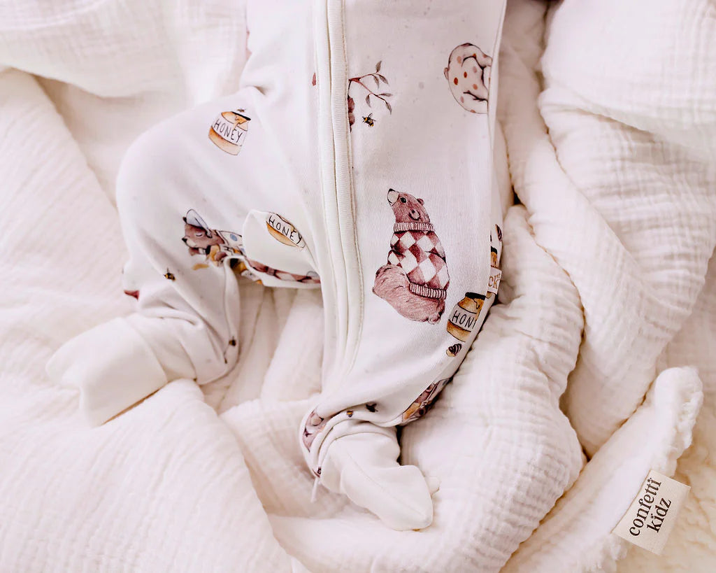 Bamboo Zipsuit || Honey Bears | Confetti Kidz