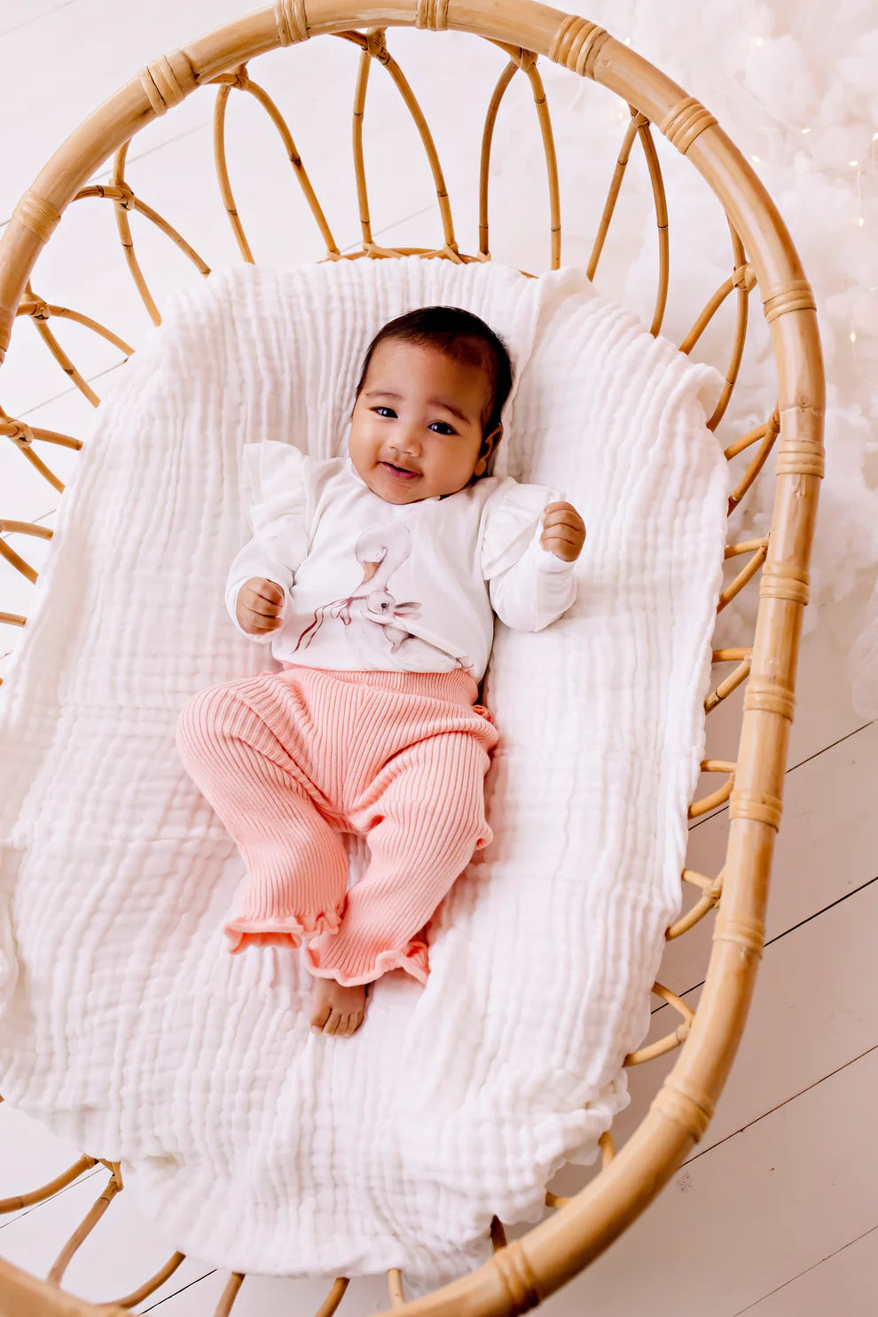Frilly Ribbed Leggings || Peach |Confetti Kidz