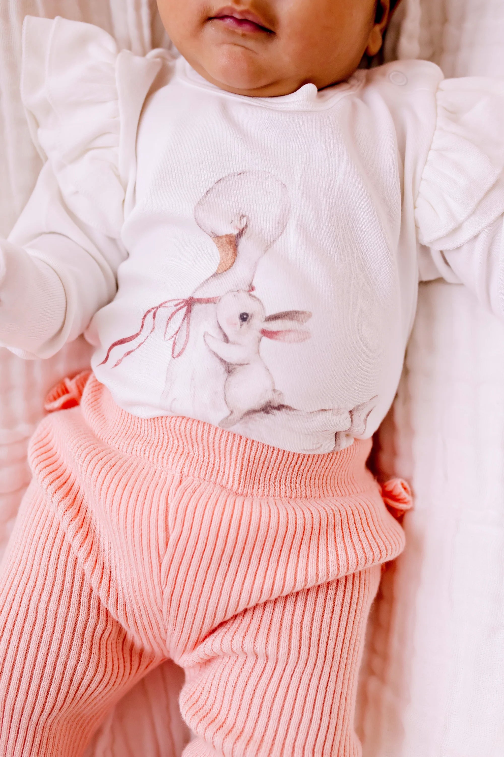 Frilly Ribbed Leggings || Peach |Confetti Kidz