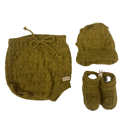 0-3M Pickle Alpaca Bloomers + Hat + Booties Set | Ida & Ish